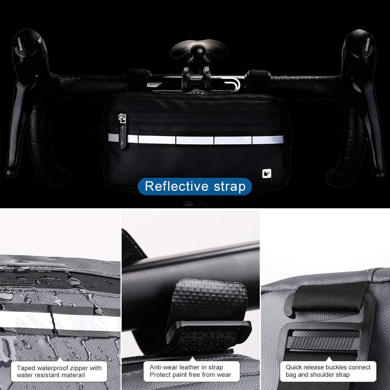 Rhinowalk Bike Bag Waterproof Bike Handlebar Bag,Bike Basket Bicycle Front Bag Shoulder Bag Waist Bag for Sport Bicycle Professional Cycling Accessories-Gray - Image 3